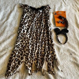 Cave Women Leopard Print Costume Dress with Ears